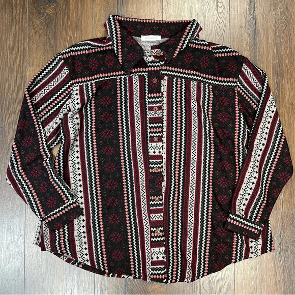 Bucketlist black and burgandy button up shacket SZ MED - Picture 1 of 2
